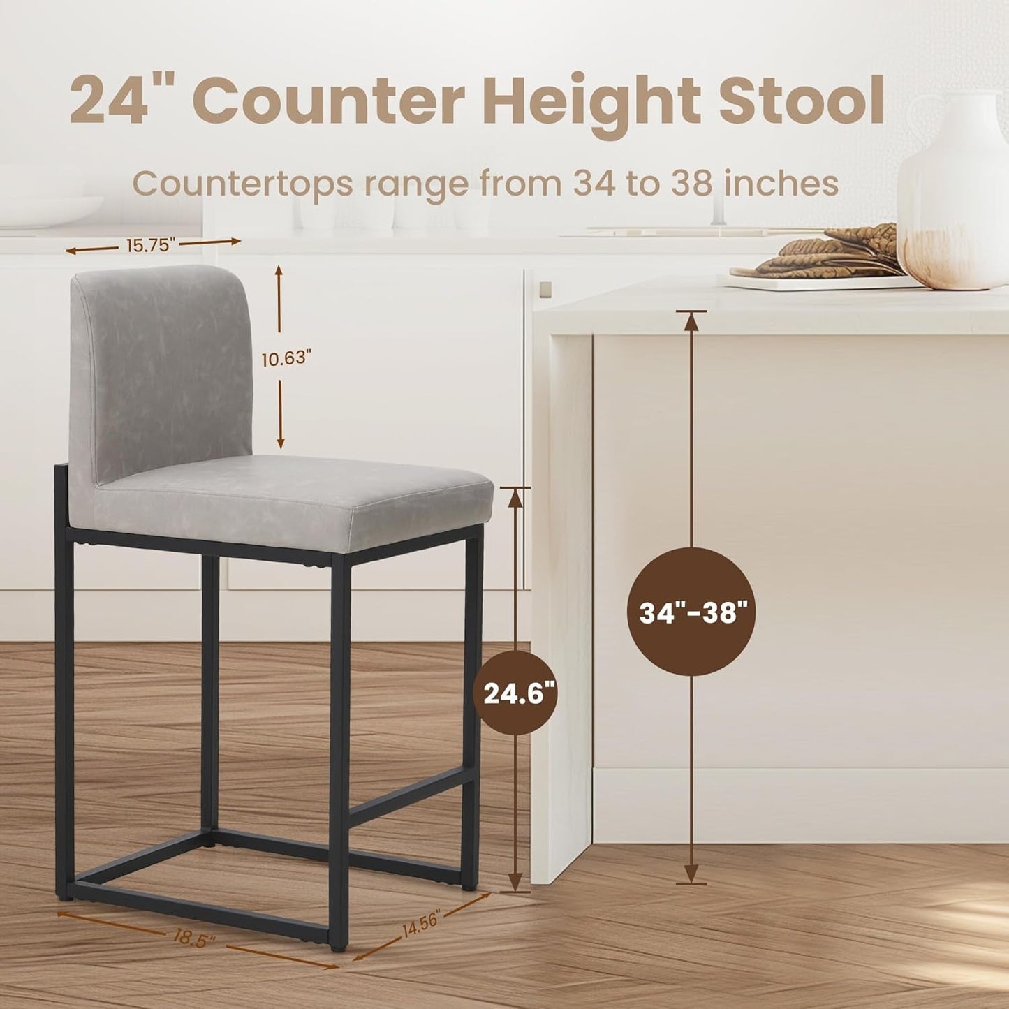 Bar Stools Set of 4 - Counter Height Bar Stool Pu Leather Kitchen Modern Bar Chairs, Bar Stools with Back