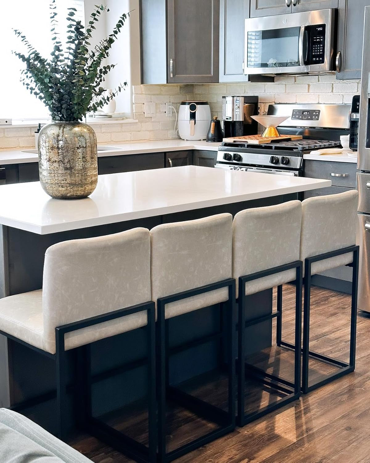 Bar Stools Set of 4 - Counter Height Bar Stool Pu Leather Kitchen Modern Bar Chairs, Bar Stools with Back