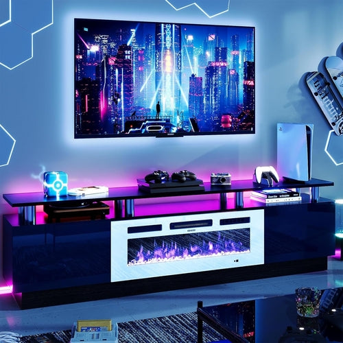 Fireplace TV Stand with 36” Electric Fireplace, 80” 2 Tier TV Console