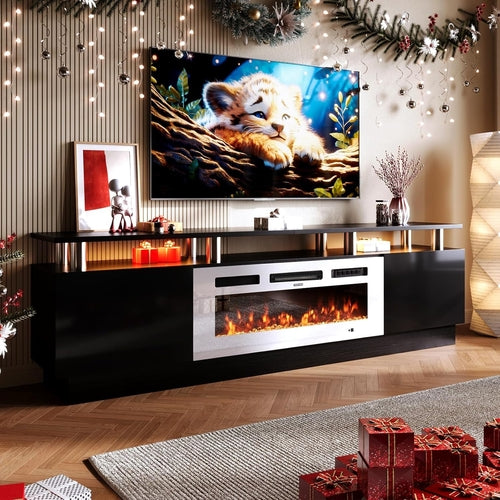 Fireplace TV Stand with 36” Electric Fireplace, 80” 2 Tier TV Console
