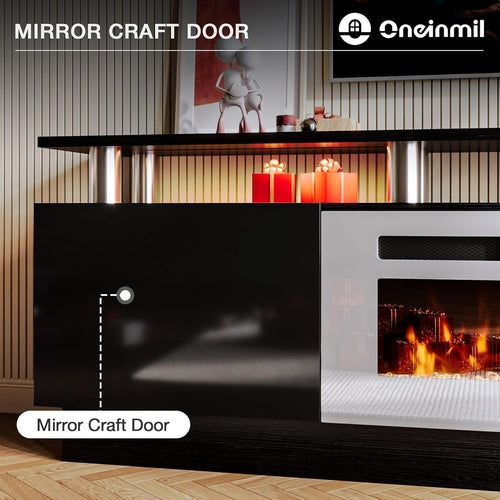 Fireplace TV Stand with 36” Electric Fireplace, 80” 2 Tier TV Console