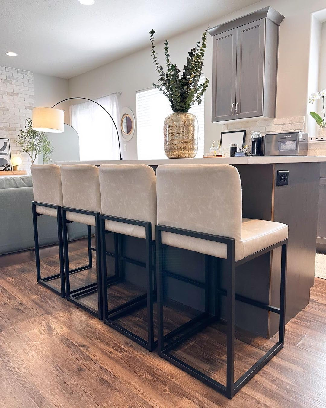 Bar Stools Set of 4 - Counter Height Bar Stool Pu Leather Kitchen Modern Bar Chairs, Bar Stools with Back