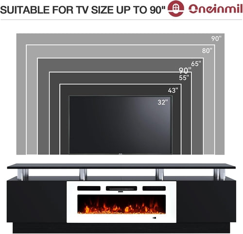Fireplace TV Stand with 36” Electric Fireplace, 80” 2 Tier TV Console