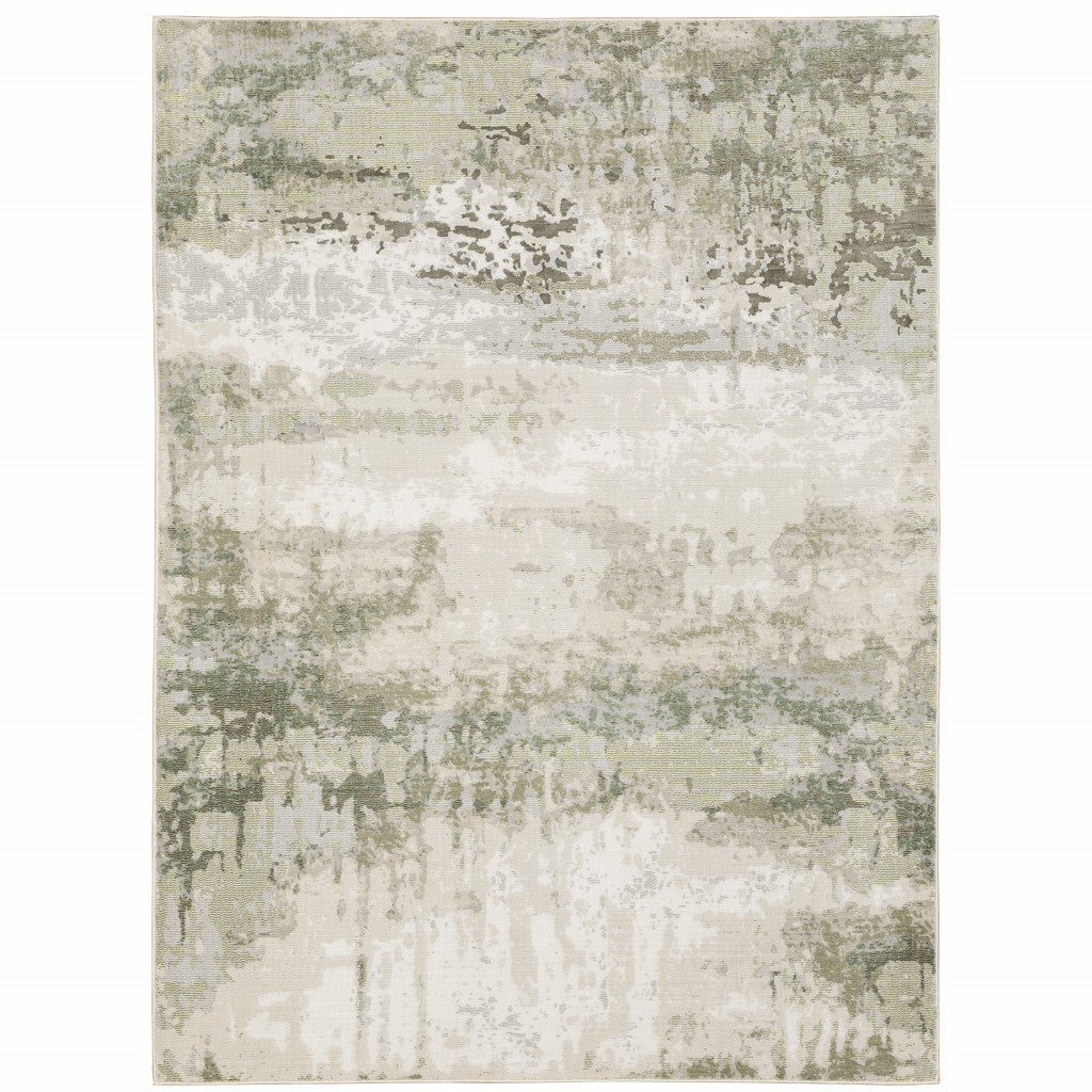 5' X 8' Beige And Green Abstract Distressed Area Rug