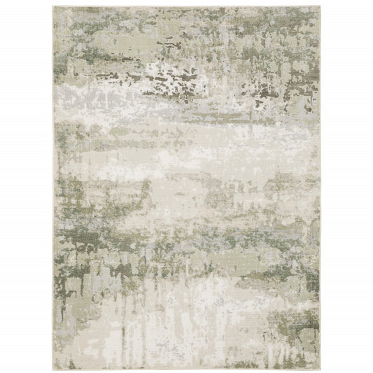 5' X 8' Beige And Green Abstract Distressed Area Rug