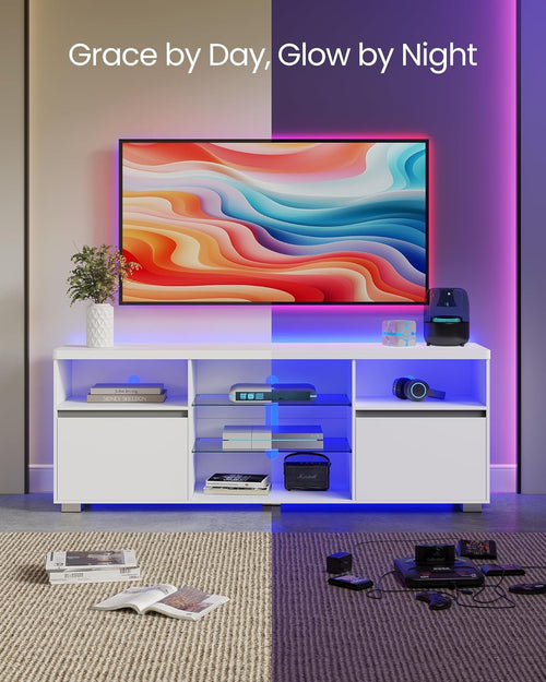 TV Stand with LED Lights for Tvs up to 70 Inch, Entertainment Center
