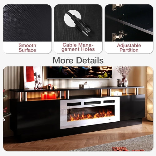 Fireplace TV Stand with 36” Electric Fireplace, 80” 2 Tier TV Console