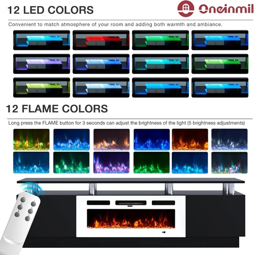 Fireplace TV Stand with 36” Electric Fireplace, 80” 2 Tier TV Console
