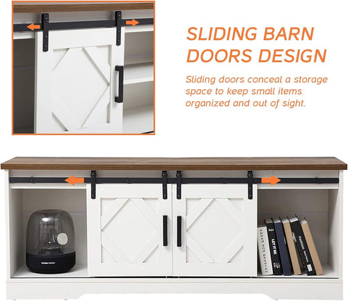 Farmhouse Sliding Barn Door TV Stand for Tvs up to 65 Inch, Modern