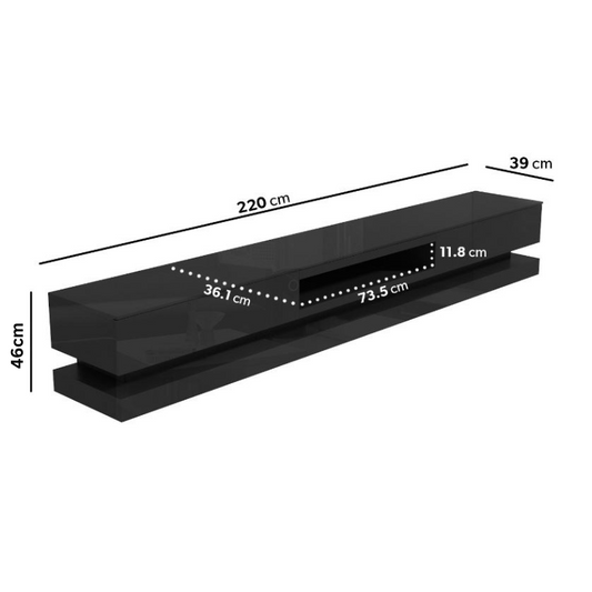NNEDSZ Modern High Gloss LED RGB TV Entertainment Unit with Storage 220cm - Black