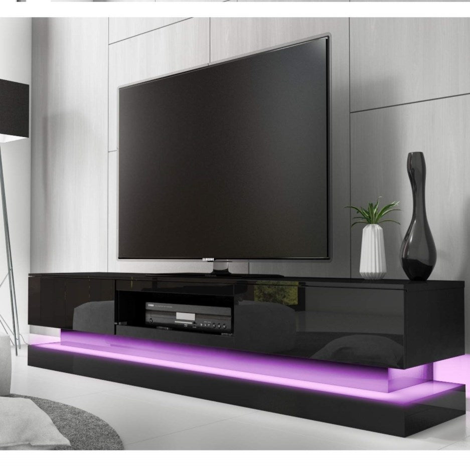 NNEDSZ Modern High Gloss LED RGB TV Entertainment Unit with Storage 220cm - Black
