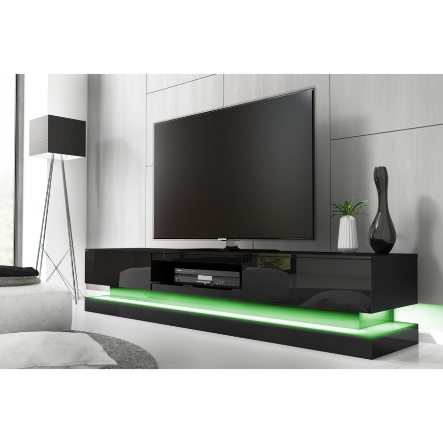 NNEDSZ Modern High Gloss LED RGB TV Entertainment Unit with Storage 220cm - Black