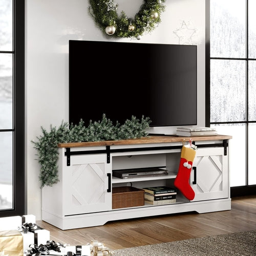 Farmhouse Sliding Barn Door TV Stand for Tvs up to 65 Inch, Modern