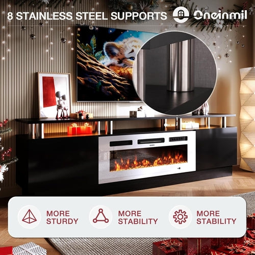 Fireplace TV Stand with 36” Electric Fireplace, 80” 2 Tier TV Console