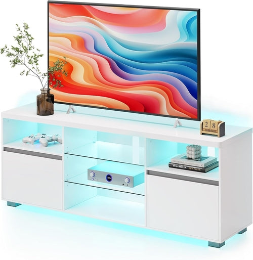 TV Stand with LED Lights for Tvs up to 70 Inch, Entertainment Center