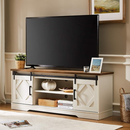 Farmhouse Sliding Barn Door TV Stand for Tvs up to 65 Inch, Modern