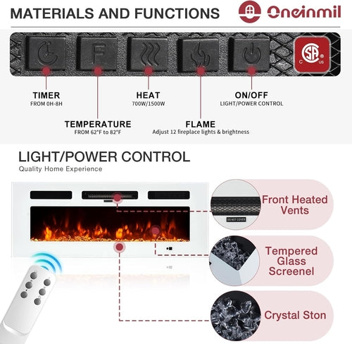 Fireplace TV Stand with 36” Electric Fireplace, 80” 2 Tier TV Console
